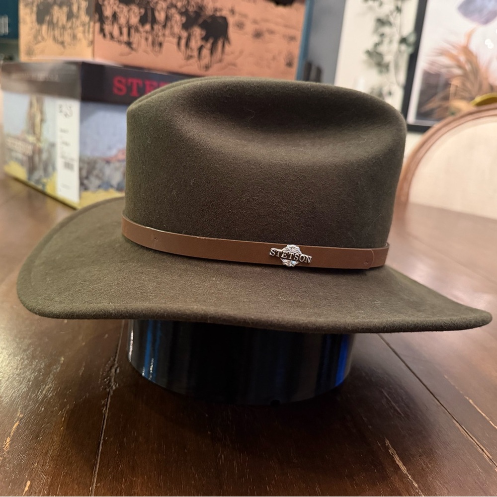 Stetson Olive Green Felt Western Hat with Brown Band - Picture 3 of 6